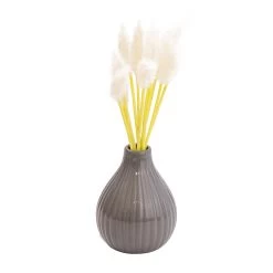 15cm White Bunny Tail Stem Artificial Plant In Grey Ceramic Vase