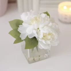 19cm White Roses Artificial Plant In Clear Square Glass Vase -Hozelock Shop 19cm white roses artificial plant in clear square glass vase5010795682690 01i