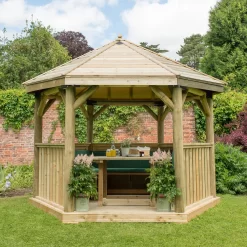 Forest Garden Furnished Hexagonal Gazebo, (W)3.78m (D)3.27m