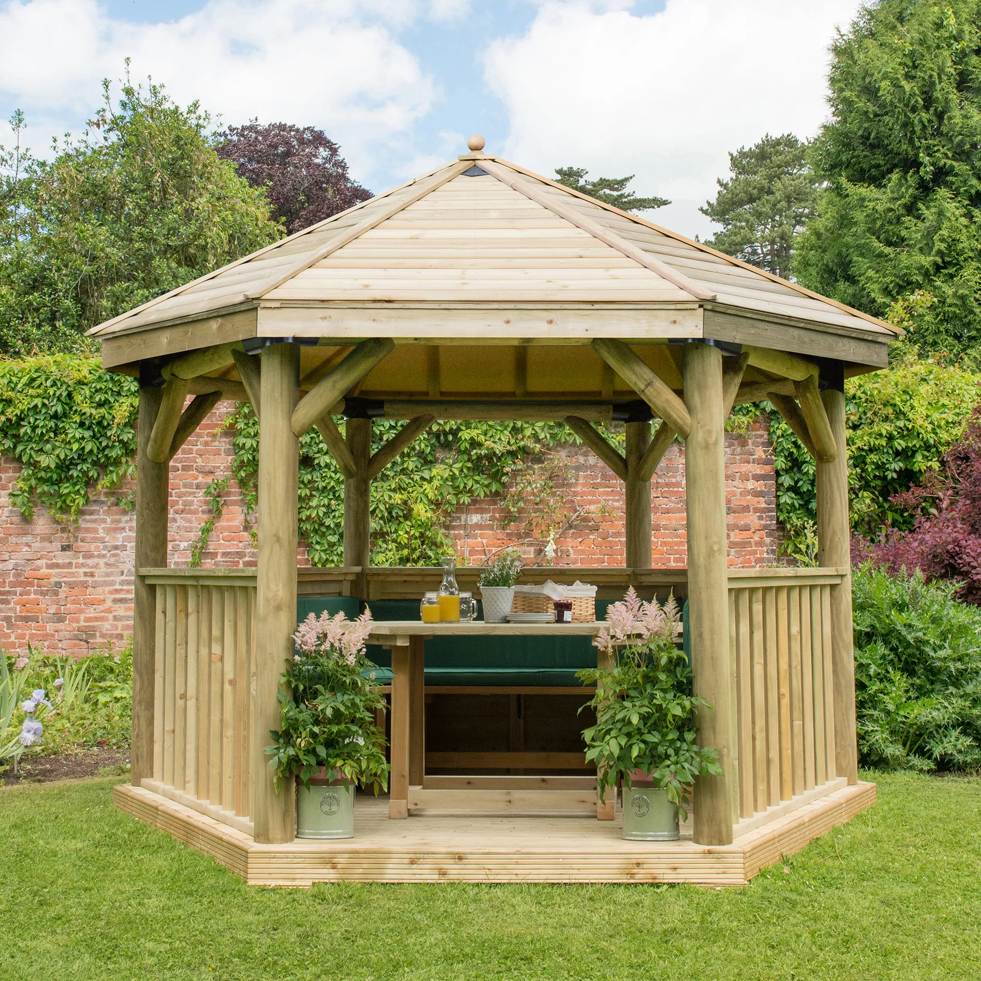 Forest Garden Furnished Hexagonal Gazebo, (W)3.78m (D)3.27m Forest Garden Furnished Hexagonal Gazebo, (W)3.78m (D)3.27m -Hozelock Shop forest garden furnished hexagonal gazebo w 3 78m d 3 27m5013053172469 01i