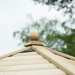 Forest Garden Furnished Timber Roof Hexagonal Gazebo, (W)4900mm (D)4240mm (Green Cushion Included) -Hozelock Shop forest garden furnished timber roof hexagonal gazebo w 4900mm d 4240mm green cushion included 5013053172643 08i