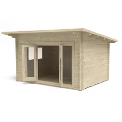 Forest Garden Melbury 4x3 Toughened Glass Pent Loglap Solid Wood Cabin With Double Door - Assembly Service Included -Hozelock Shop forest garden melbury 4x3 toughened glass pent loglap solid wood cabin with double door assembly service included5013053181744 04c bq