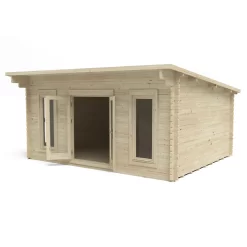 Forest Garden Mendip 5x4 Toughened Glass Pent Loglap Solid Wood Cabin With Double Door - Assembly Service Included -Hozelock Shop forest garden mendip 5x4 toughened glass pent loglap solid wood cabin with double door assembly service included5013053181461 04c bq