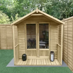 Forest Garden Oakley 6x6 Apex Overlap Solid Wood Summer House With Double Door - Assembly Service Included