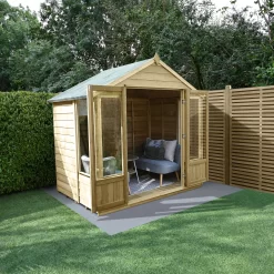 Forest Garden Oakley 7x5 Apex Overlap Solid Wood Summer House With Double Door (Base Included) - Assembly Service Included
