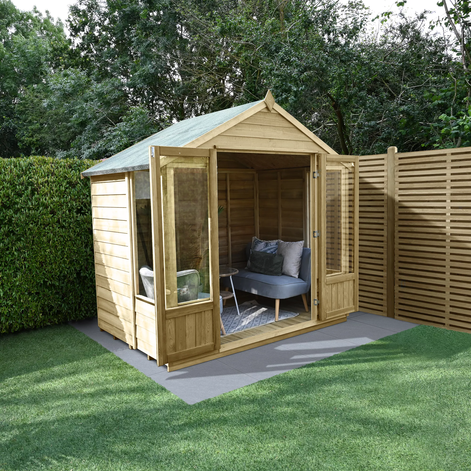 Forest Garden Oakley 7x5 Apex Overlap Solid wood Summer house with Double door (Base included) - Assembly service included Forest Garden Oakley 7x5 Apex Overlap Solid Wood Summer House With Double Door (Base Included) - Assembly Service Included -Hozelock Shop forest garden oakley 7x5 apex overlap solid wood summer house with double door base included assembly service included5013053188538 01i bq