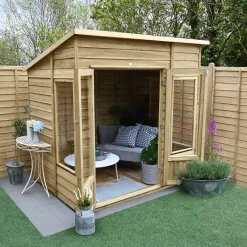 Forest Garden Oakley 7x5 Pent Overlap Solid Wood Summer House With Double Door - Assembly Service Included -Hozelock Shop forest garden oakley 7x5 pent overlap solid wood summer house with double door assembly service included5013053188514 02i bq