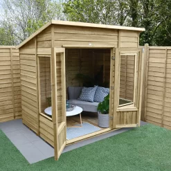 Forest Garden Oakley 7x5 Pent Overlap Solid Wood Summer House With Double Door - Assembly Service Included -Hozelock Shop forest garden oakley 7x5 pent overlap solid wood summer house with double door assembly service included5013053188514 03i bq