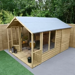 Forest Garden Oakley 8x12 Apex Overlap Solid Wood Summer House With Double Door (Base Included) -Hozelock Shop forest garden oakley 8x12 apex overlap solid wood summer house with double door base included 5013053188842 03i bq