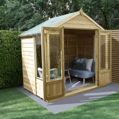 Forest Garden Oakley 8x6 Apex Overlap Solid Wood Summer House With Double Door - Assembly Service Included -Hozelock Shop forest garden oakley 8x6 apex overlap solid wood summer house with double door assembly service included5013053188583 03i bq
