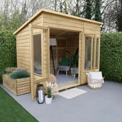 Forest Garden Oakley 8x6 Pent Overlap Solid Wood Summer House With Double Door (Base Included)