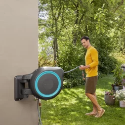 Gardena Rollup XL Wall-mounted Auto Hose Pipe Set (L)35m -Hozelock Shop gardena rollup xl wall mounted auto hose pipe set l 35m4078500052061 01i bq