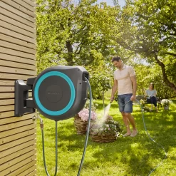 Gardena Rollup XL Wall-mounted Auto Hose Pipe Set (L)35m -Hozelock Shop gardena rollup xl wall mounted auto hose pipe set l 35m4078500052061 02i bq