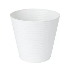 GoodHome White Metal Ribbed Circular Plant Pot (Dia)27.3cm