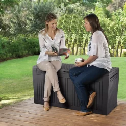 Keter Comfy Wood Effect Plastic Garden Storage Box 270L -Hozelock Shop keter comfy wood effect plastic garden storage box 270l7290106930179 02i bq