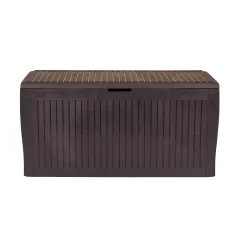Keter Comfy Wood Effect Plastic Garden Storage Box 270L -Hozelock Shop keter comfy wood effect plastic garden storage box 270l7290106930179 03c