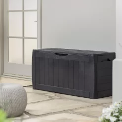 Keter Hollywood Wood Effect Plastic Garden Storage Box -Hozelock Shop keter hollywood wood effect plastic garden storage box7290103658441 03i bq