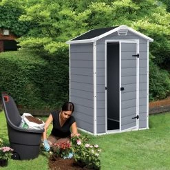 Keter Manor 4x3 Ft Apex Grey Plastic Shed (Base Included) -Hozelock Shop keter manor 4x3 ft apex grey plastic shed base included 7290106939677 04i