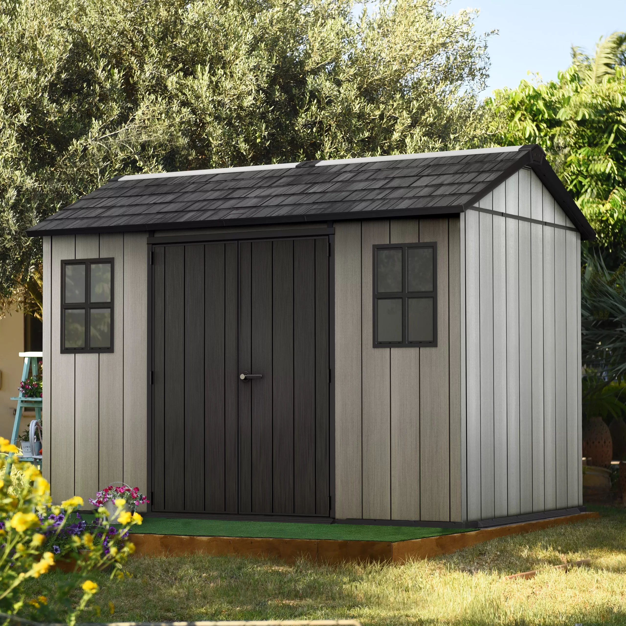 Keter Oakland Apex Tongue & groove Grey Plastic Shed with floor Keter Oakland Apex Tongue & Groove Grey Plastic Shed With Floor -Hozelock Shop keter oakland apex tongue groove grey plastic shed with floor7290106934139 01i bq scaled
