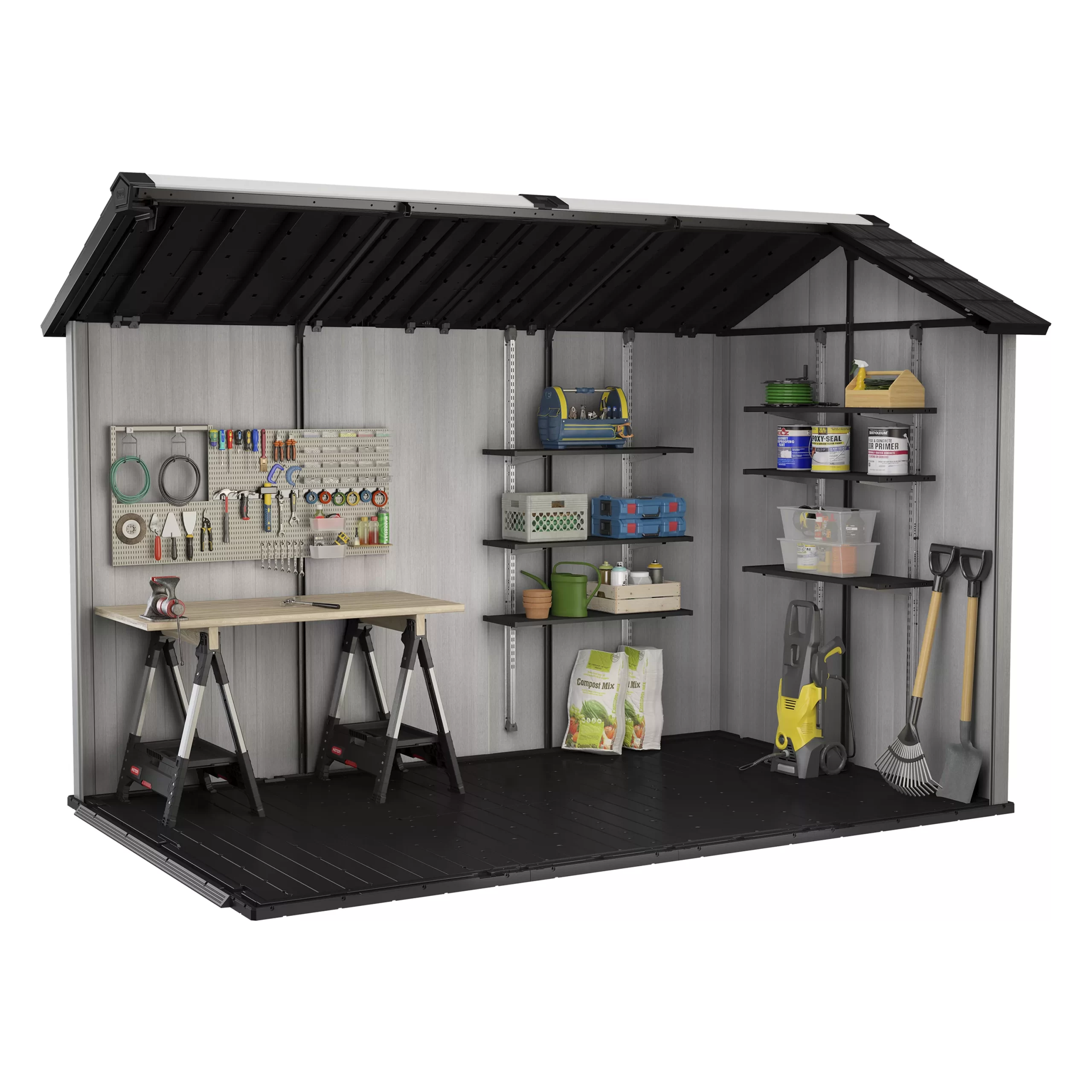 Keter Oakland Apex Tongue & groove Grey Plastic Shed with floor Keter Oakland Apex Tongue & Groove Grey Plastic Shed With Floor -Hozelock Shop keter oakland apex tongue groove grey plastic shed with floor7290106934139 04t bq scaled