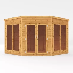 Mercia Corner 9x9 Ft Flat Shiplap Wooden Summer House With Double Door -Hozelock Shop mercia corner 9x9 ft flat shiplap wooden summer house with double door5029442088563 02c