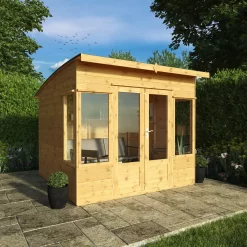 Mercia Helios 8x8 Ft Curved Shiplap Wooden Summer House With Double Door -Hozelock Shop mercia helios 8x8 ft curved shiplap wooden summer house with double door5029442073859 01i