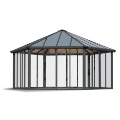 Palram - Canopia Garda Grey Hexagonal Gazebo, (W)5.17m (D)5.95m - Assembly Required