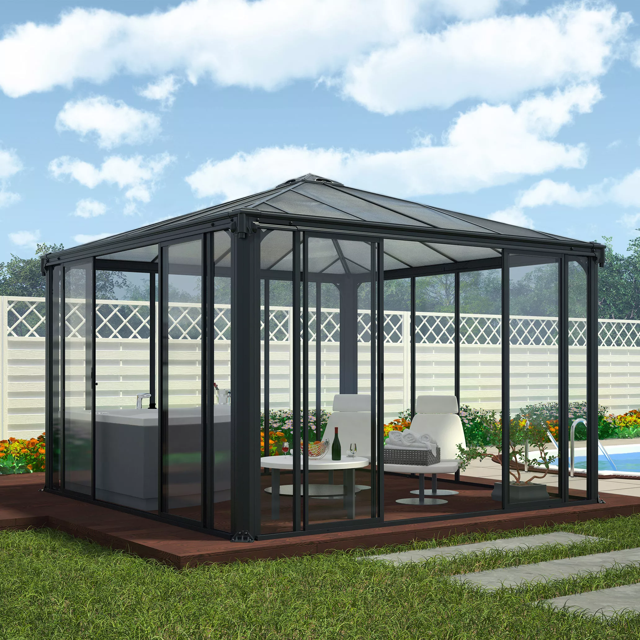 Palram - Canopia Ledro Grey Rectangular Gazebo, (W)3.6m (D)3.6m - Assembly required Palram - Canopia Ledro Grey Rectangular Gazebo, (W)3.6m (D)3.6m - Assembly Required -Hozelock Shop palram canopia ledro grey rectangular gazebo w 3 6m d 3 6m assembly required7290108136531 01i bq