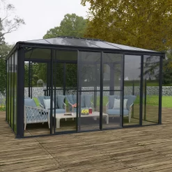 Palram - Canopia Ledro Grey Rectangular Gazebo, (W)4.3m (D)2.96m - Assembly Required -Hozelock Shop palram canopia ledro grey rectangular gazebo w 4 3m d 2 96m assembly required7290108139648 01i bq