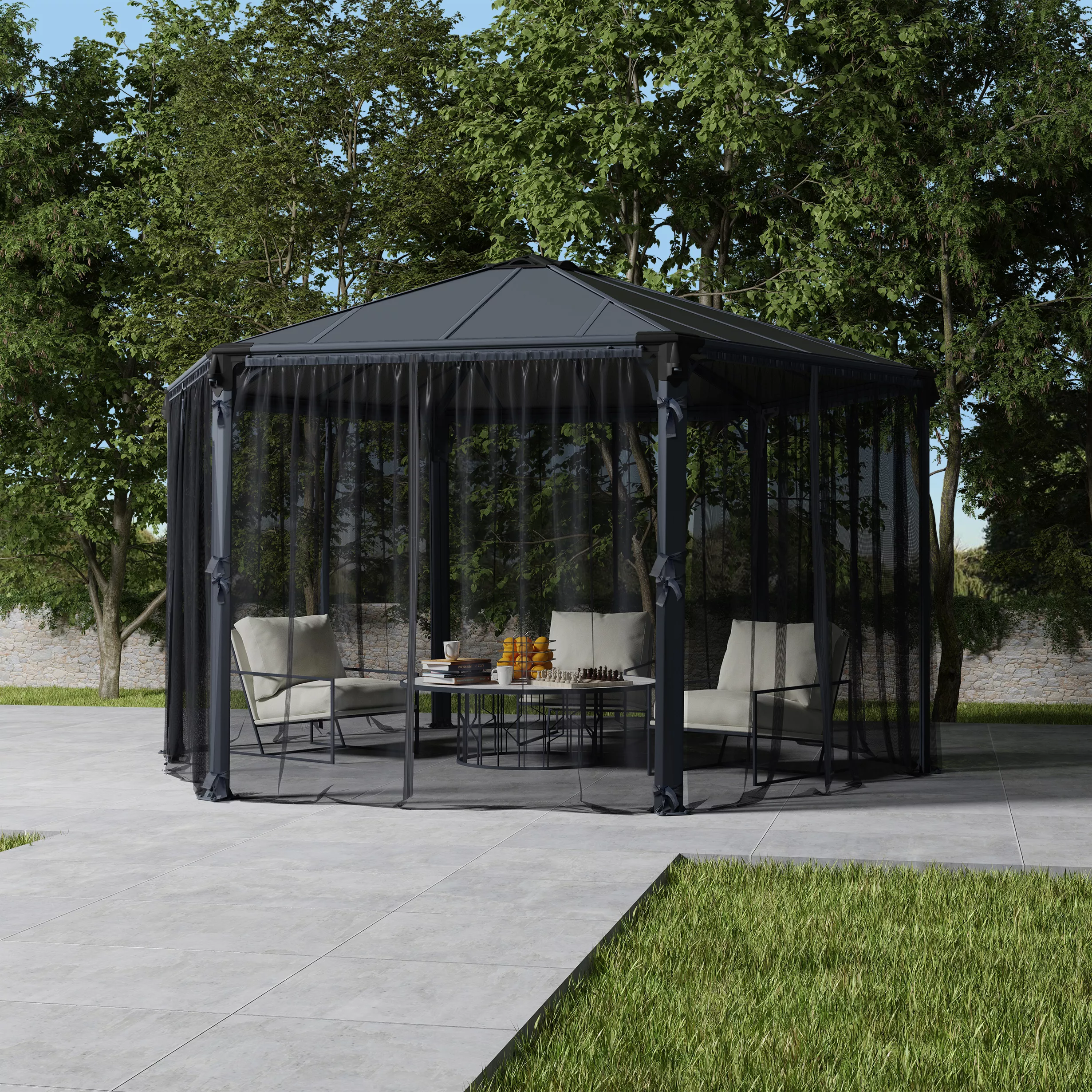 Palram - Canopia Roma Monaco Grey Polyester (PES) Gazebo netting, Pack of 6 (L)2170mm (W)2320mm Palram - Canopia Roma Monaco Grey Polyester (PES) Gazebo Netting, Pack Of 6 (L)2170mm (W)2320mm -Hozelock Shop palram canopia roma monaco grey polyester pes gazebo netting pack of 6 l 2170mm w 2320mm7290108133547 01i