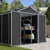 Palram - Canopia Rubicon 6x10 Apex Dark Grey Plastic Shed With Floor -Hozelock Shop palram canopia rubicon 6x10 apex dark grey plastic shed with floor7290108603415 01i BQ
