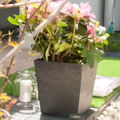 Primeur Sonata Pewter Plain Square Plant Pot (Dia)30cm -Hozelock Shop primeur sonata pewter plain square plant pot dia 30cm5907736265206 01i bq