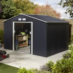 Rowlinson Trentvale 10x8 Apex Dark Grey Metal Shed -Hozelock Shop rowlinson trentvale 10x8 apex dark grey metal shed5013856206262 01i bq