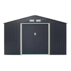 Rowlinson Trentvale 10x8 Apex Dark Grey Metal Shed -Hozelock Shop rowlinson trentvale 10x8 apex dark grey metal shed5013856206262 02c bq