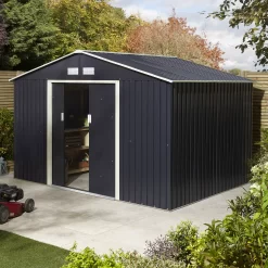 Rowlinson Trentvale 10x8 Apex Dark Grey Metal Shed -Hozelock Shop rowlinson trentvale 10x8 apex dark grey metal shed5013856206262 03i bq