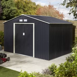Rowlinson Trentvale 10x8 Apex Dark Grey Metal Shed -Hozelock Shop rowlinson trentvale 10x8 apex dark grey metal shed5013856206262 04i bq
