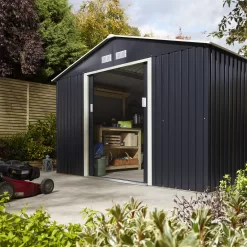Rowlinson Trentvale 10x8 Apex Dark Grey Metal Shed -Hozelock Shop rowlinson trentvale 10x8 apex dark grey metal shed5013856206262 05i bq