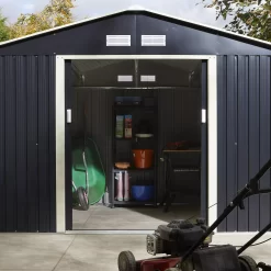 Rowlinson Trentvale 10x8 Apex Dark Grey Metal Shed -Hozelock Shop rowlinson trentvale 10x8 apex dark grey metal shed5013856206262 06i bq