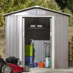Rowlinson Trentvale 6x4 Pent Light Grey Metal Shed -Hozelock Shop rowlinson trentvale 6x4 pent light grey metal shed5013856206293 05i bq