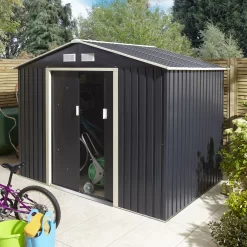 Rowlinson Trentvale 8x6 Apex Dark Grey Metal Shed -Hozelock Shop rowlinson trentvale 8x6 apex dark grey metal shed5013856206224 03i bq