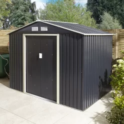Rowlinson Trentvale 8x6 Apex Dark Grey Metal Shed -Hozelock Shop rowlinson trentvale 8x6 apex dark grey metal shed5013856206224 04i bq