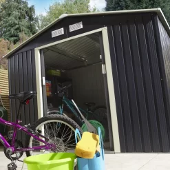 Rowlinson Trentvale 8x6 Apex Dark Grey Metal Shed -Hozelock Shop rowlinson trentvale 8x6 apex dark grey metal shed5013856206224 05i bq