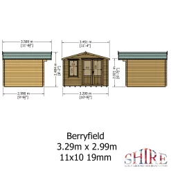 Shire Berryfield 11x10 Glass Apex Tongue & Groove Wooden Cabin - Base Not Included -Hozelock Shop shire berryfield 11x10 glass apex tongue groove wooden cabin base not included5019804112319 02t bq
