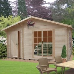 Shire Bourne 14x8 Toughened Glass Apex Tongue & Groove Wooden Cabin - Assembly Service Included