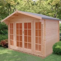 Shire Epping 10x12 Toughened Glass Apex Tongue & Groove Wooden Cabin - Base Not Included