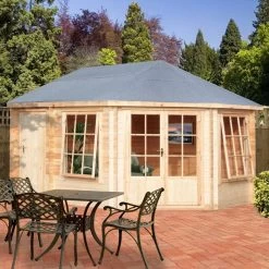 Shire Leygrove 14x10 Toughened Glass Apex Tongue & Groove Wooden Cabin - Base Not Included