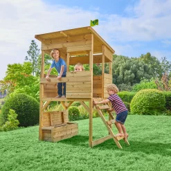 TP Toys 8x7 Tree Top Timber Tower Slide Playhouse Assembly Required -Hozelock Shop tp toys 8x7 tree top timber tower slide playhouse assembly required5021854803543 01i bq