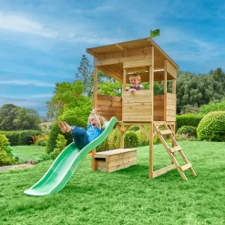 TP Toys 8x7 Tree Top Timber Tower Slide Playhouse Assembly Required -Hozelock Shop tp toys 8x7 tree top timber tower slide playhouse assembly required5021854803543 03i bq