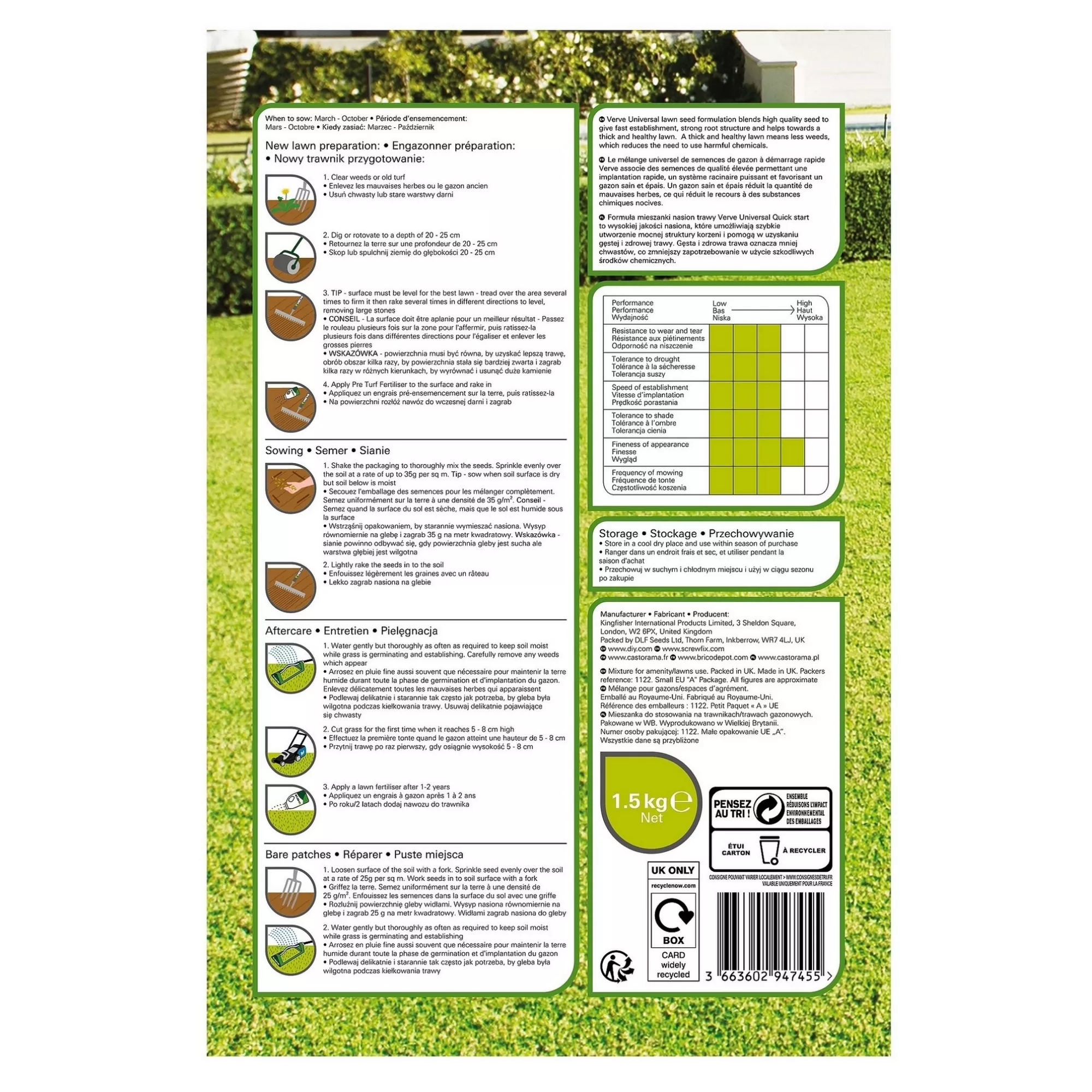 Verve Universal Grass seeds, 1.5kg Verve Universal Grass Seeds, 1.5kg -Hozelock Shop verve universal grass seeds 1 5kg3663602947455 08c bq