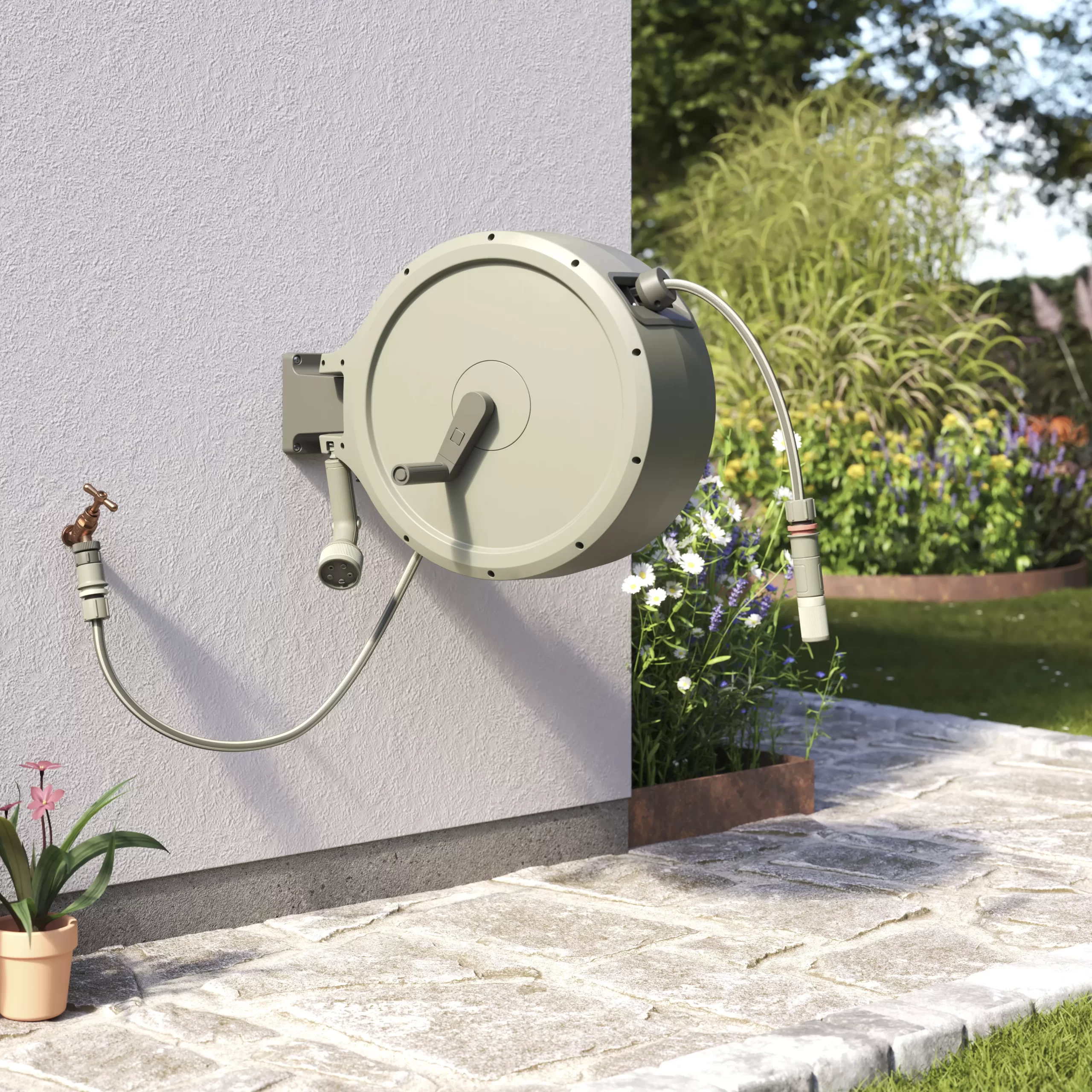 Verve Wall-mounted Manual Hose reel set (L)40m Verve Wall-mounted Manual Hose Reel Set (L)40m -Hozelock Shop verve wall mounted manual hose reel set l 40m5059340251004 04i scaled